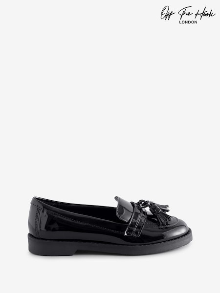 Off The Hook Black Ellen Patent Leather Slip On Tassel Loafers Shoes (Y02747) | AED204
