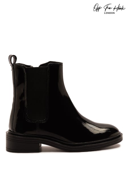 Off The Hook Black Kiki Patent Leather Ankle Chelsea Boots (Y02751) | €58
