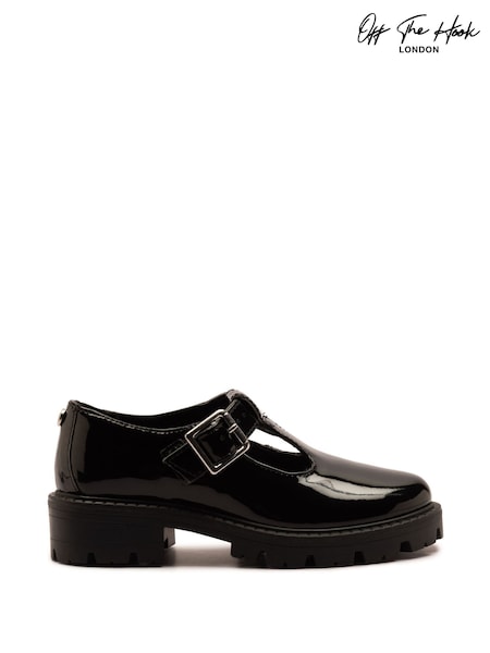 Off The Hook Black Clarice Chunky Heel Patent T-Bar Mary Jane School Shoes (Y02756) | €44