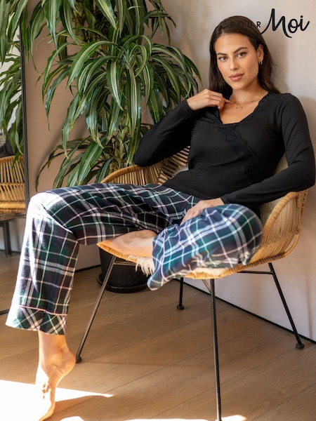 Pour Moi Green Cosy Check Brushed Cotton Trousers (Y02767) | 148 QAR