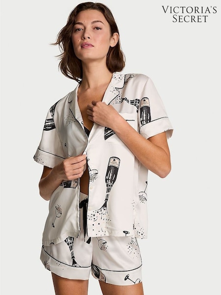 Victoria's Secret Coconut White Champagne Bottles Satin Short Pyjamas Set (Y02857) | €75