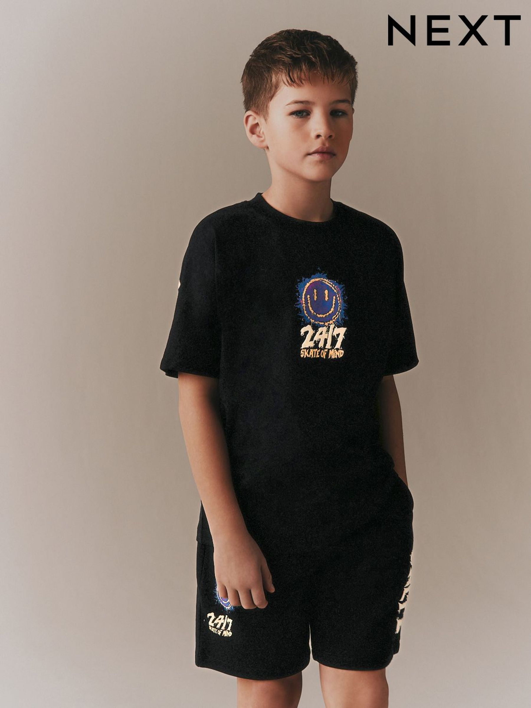 Buy Children's Outfits Black Graphic Shorts Set Online | Next USA