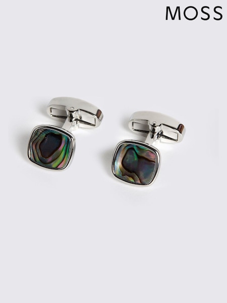 MOSS Grey Mother Of Pearl Square Cufflinks (Y03178) | AED175
