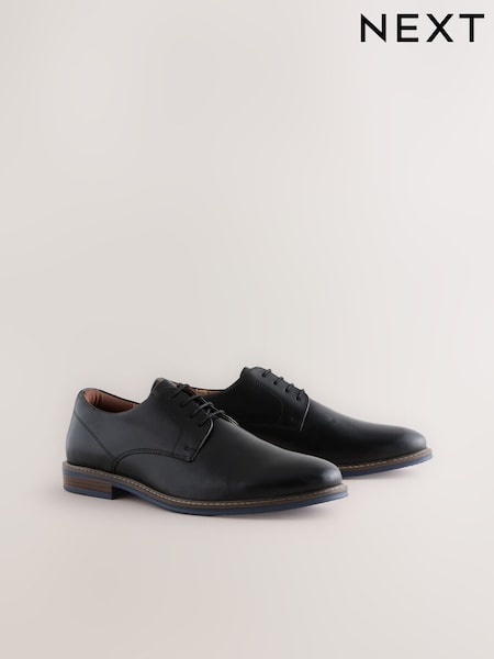 Black Wide Fit Derby Shoes with Navy Contrast Sole (Y03285) | €84