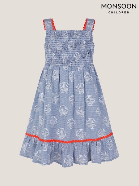 Monsoon Blue Shell Print Gingham Dress (Y03458) | AED213 - AED242
