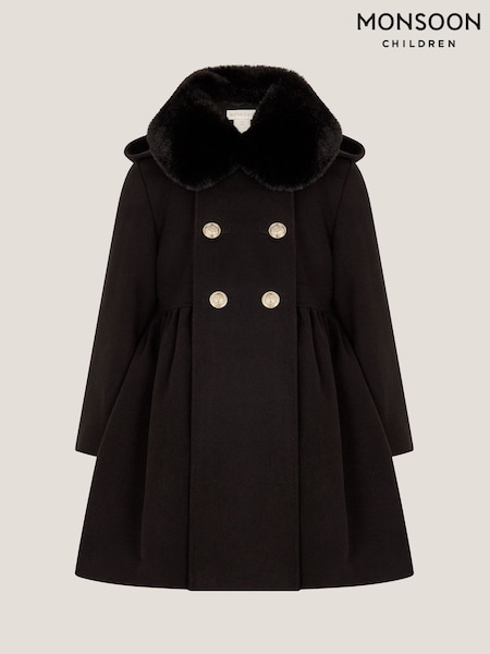 Monsoon Black Faux Collar Double Breasted Coat (Y03460) | AED391 - AED462
