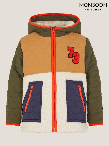 Monsoon Brown Colourblock Borg Quilted Jacket (Y03469) | AED355 - AED462