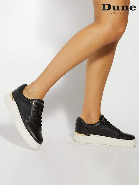 Dune London Black Emeelia Gold Clip Lace Up Trainers (Y03513) | €131