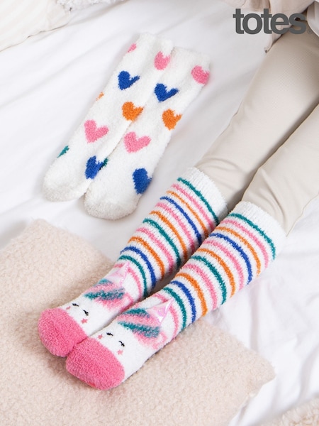 Totes White Toasties Girls Super Soft Slipper Socks 2 Pack (Y03589) | 59 QAR