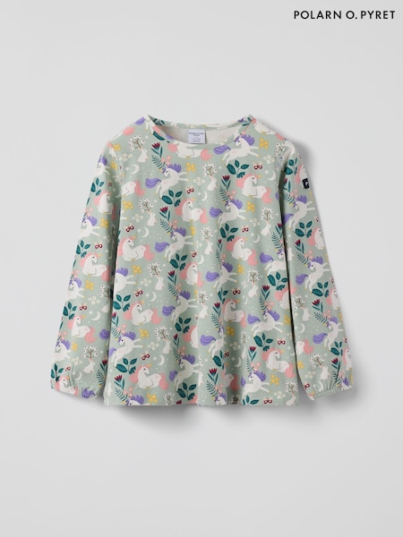 Polarn O. Pyret Green Unicorn Print Top (Y03611) | AED140