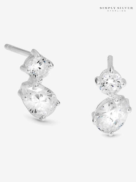 Simply Silver Silver Tone 925 Cubic Zirconia Duo Stone Stud Earrings (Y03773) | €33