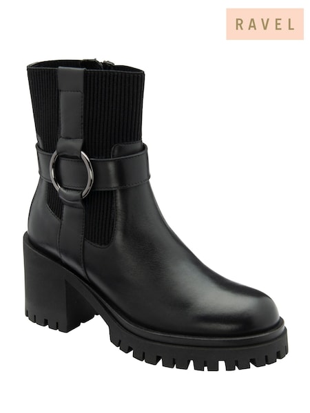 Ravel Black Leather Zip-Up Ankle Boots (Y03786) | €146