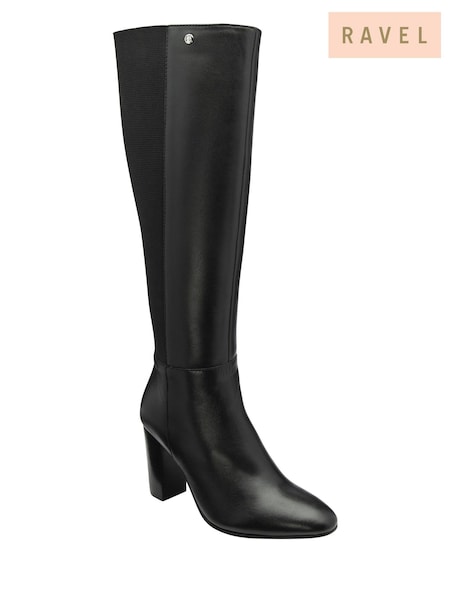 Ravel Black Leather Heeled Knee High Boots (Y03787) | €159