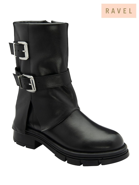 Ravel Black Leather Biker Boots (Y03817) | €179