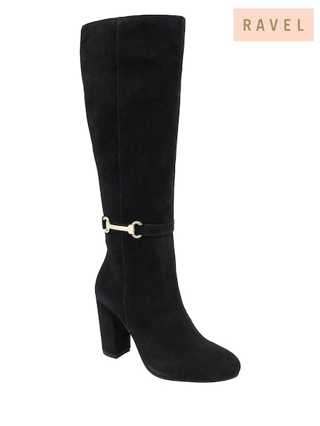 Ravel Black Suede Heeled Knee High Boots (Y03821) | €159