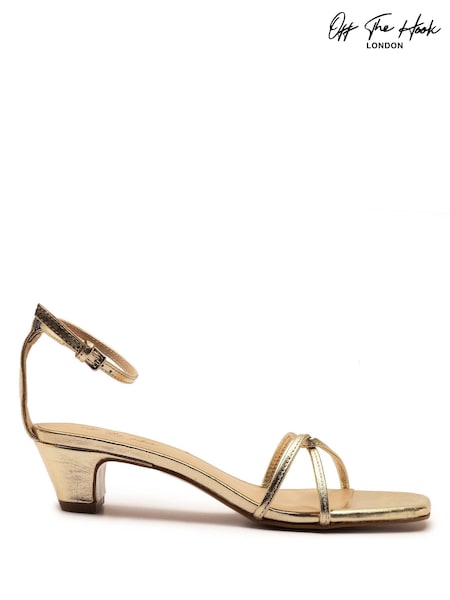 Off The Hook Gold Holborn Low Block Heels Leather Ankle Strap Sandals (Y03875) | AED239