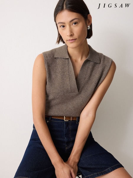 Jigsaw Brown Wool Cashmere Blend Collar Top (Y03949) | €113
