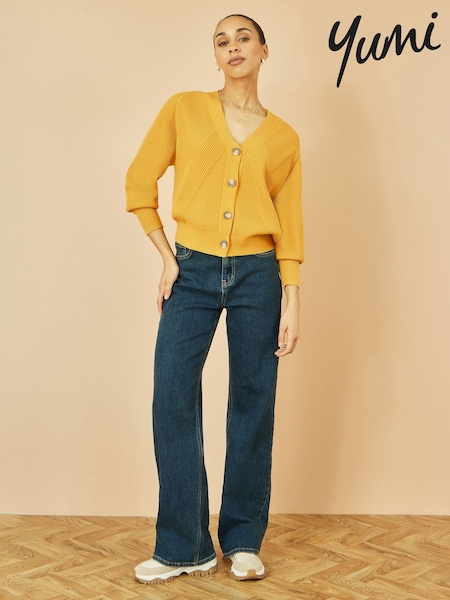 Amarelo - Yumi Relaxed Fit Cardigan With Stitch Detail (Y03964) | R$ 495
