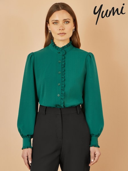 Yumi Green Frill High Neck Shirt (Y03966) | €64