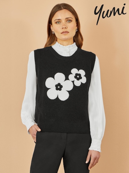 Yumi Black Flower Knitted Sleeveless Jumper Vest (Y03967) | €58