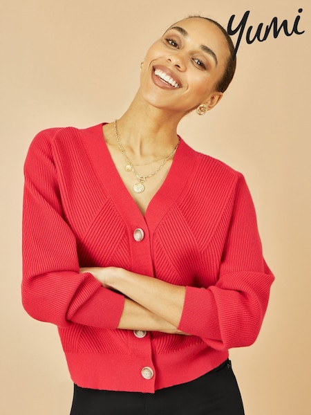 Vermelho - Yumi Relaxed Fit Cardigan With Stitch Detail (Y03971) | R$ 495
