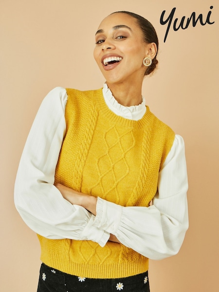 Yumi Yellow Cable Knit Sleeveless Jumper (Y03973) | €60