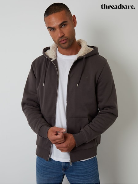 Threadbare Brown Borg Lined Zip Through Hoodie (Y04208) | €65