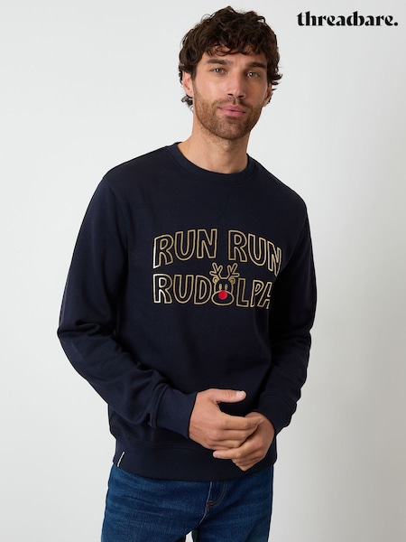 Threadbare Blue Christmas Graphic Print Crew Neck Sweatshirt (Y04219) | AED146