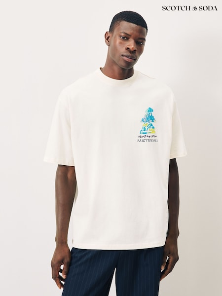 Scotch & Soda Cream Loose Fit Front And Back Artwork T-Shirt (Y04254) | €85