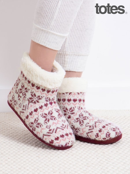 Totes Toasties Ladies Fair Isle Knit Boot Slippers With Faux Fur Cuff (Y04259) | ‏175 د.إ.‏