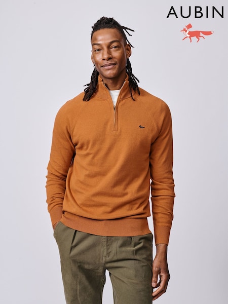 Aubin Orange Bonby Zip Neck Jumper (Y04343) | 588 LEI