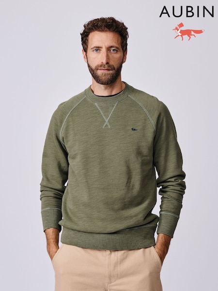 Aubin Green Garsdale Slub Crew Sweat Top (Y04357) | ‏397‏₪