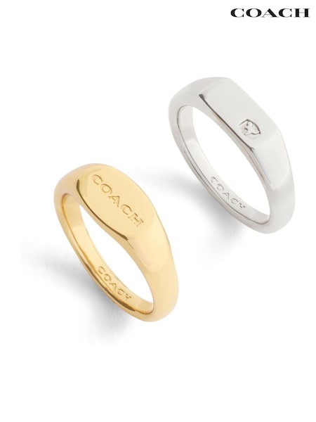 COACH Gold Tone Signature Signet Duo Ring Set (Y04406) | SGD 184
