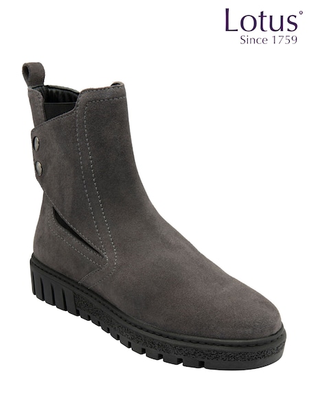 Lotus Grey Suede Zip-Up Ankle Boots (Y04431) | R$ 690