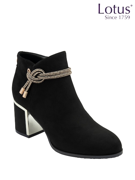 Lotus Black Textile Heeled Ankle Boots (Y04435) | €86