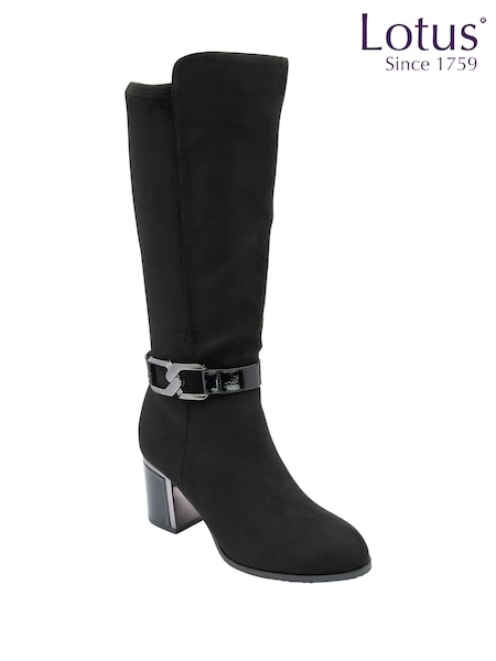 Lotus Black Heeled Knee High Boots (Y04478) | €99