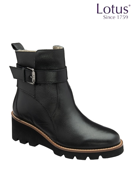Lotus Black Leather Wedge Ankle Boots (Y04489) | €108