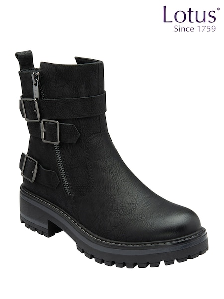 Lotus Black Zip-Up Biker Boots (Y04507) | R$ 640