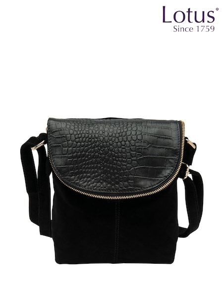 Lotus Black Suede Handbag (Y04509) | €73