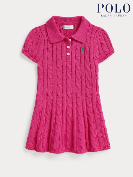 Polo Ralph Lauren Pink Baby Girls Cable Knit Polo Dress (Y04536) | R$ 1.185