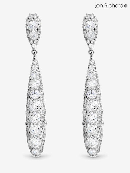 Jon Richard Silver Tone Pave Long Drop Earrings (Y04606) | €32