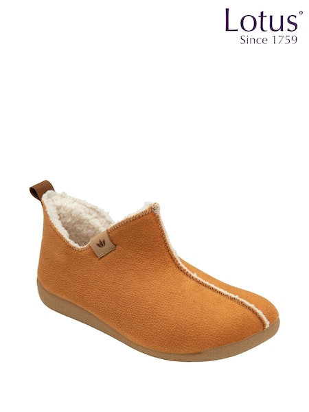 Lotus Brown Textile Bootie Slippers (Y04651) | €53