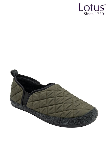 Lotus Green Textile Quilted Slippers (Y04658) | €44