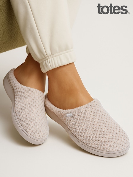 Creme - Totes Isotoner Popcorn Terry Mules Slippers (Y04660) | R$ 215