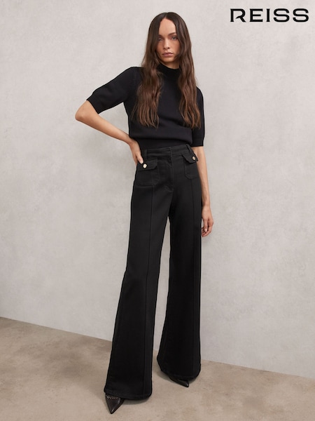 Reiss Black Ria Flared Pocket-Detail Jeans (Y04683) | €245