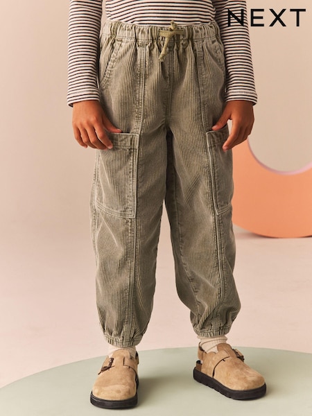 Khaki Green Corduroy Cargo 100% Cotton Trousers (3-16yrs) (Y04710) | AED60 - AED78