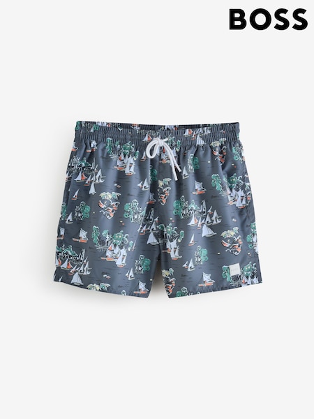 BOSS Grey Piranha Printed Swim Shorts (Y04781) | €87
