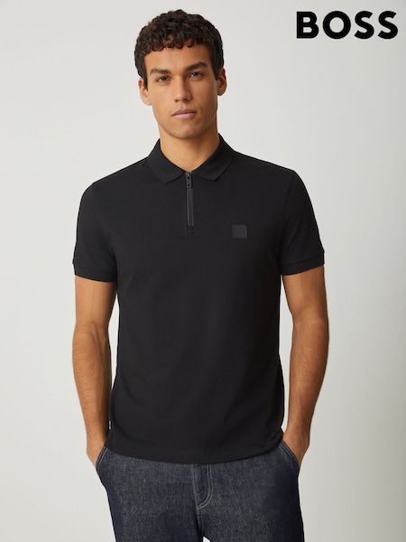 Svart - BOSS Slim-Fit Logo Quarter Zip Polo Shirt (Y04842) | kr2 080