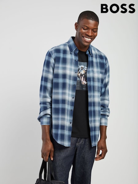 BOSS Light Blue Rickert Check Flannel Shirt (Y04848) | AED577