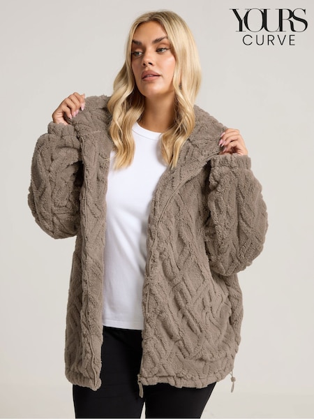 Yours Curve Brown Texture Zip Through Jacket (Y04939) | €41